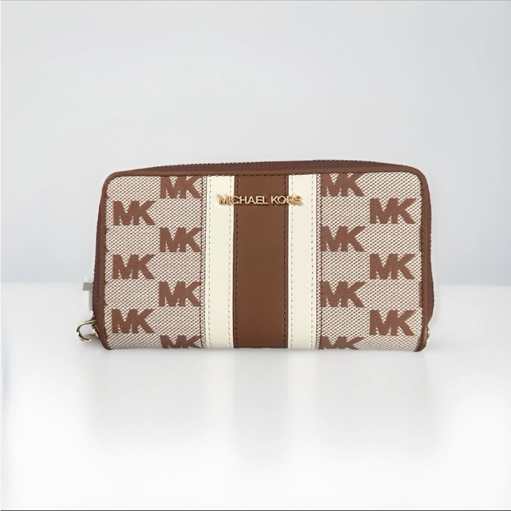 Michael Kors Jet Set Travel Large Flat Phone Case Leather Wallet - Brown